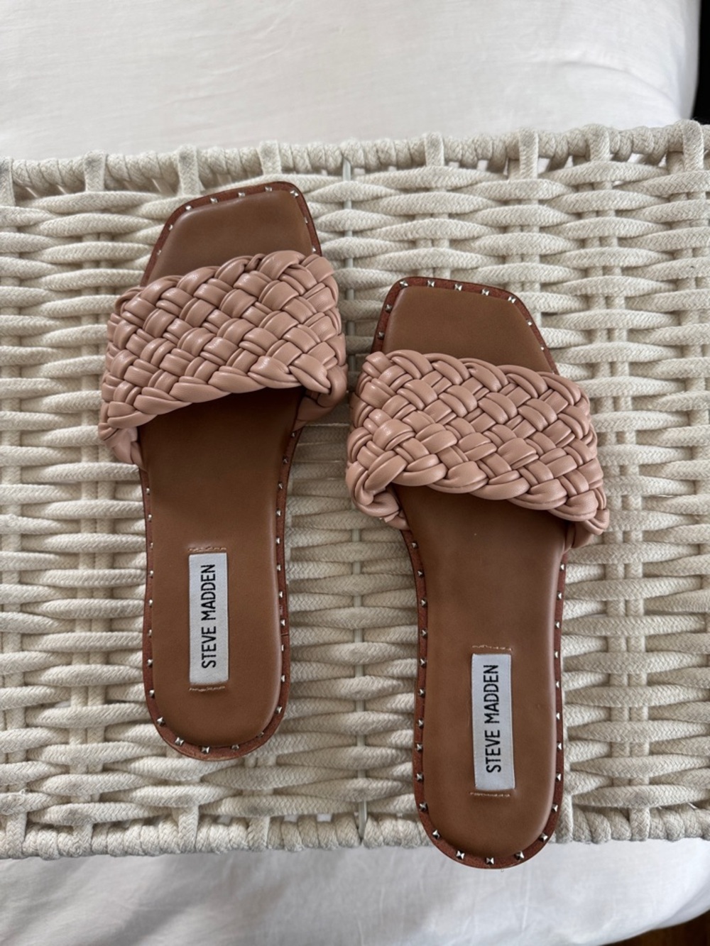 Steve Madden Light Beige Braided Slide Sandals